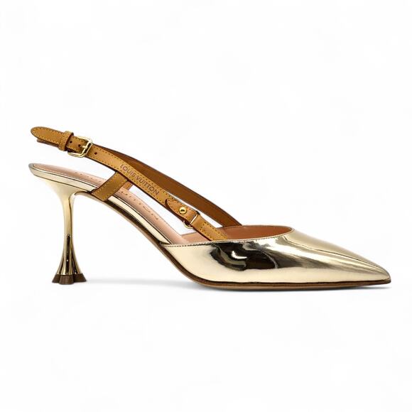 Louis Vuitton Metallic Gold Leather Slingback Pumps EU 39 US 8.5 - NWB $1300 - Picture 4 of 11
